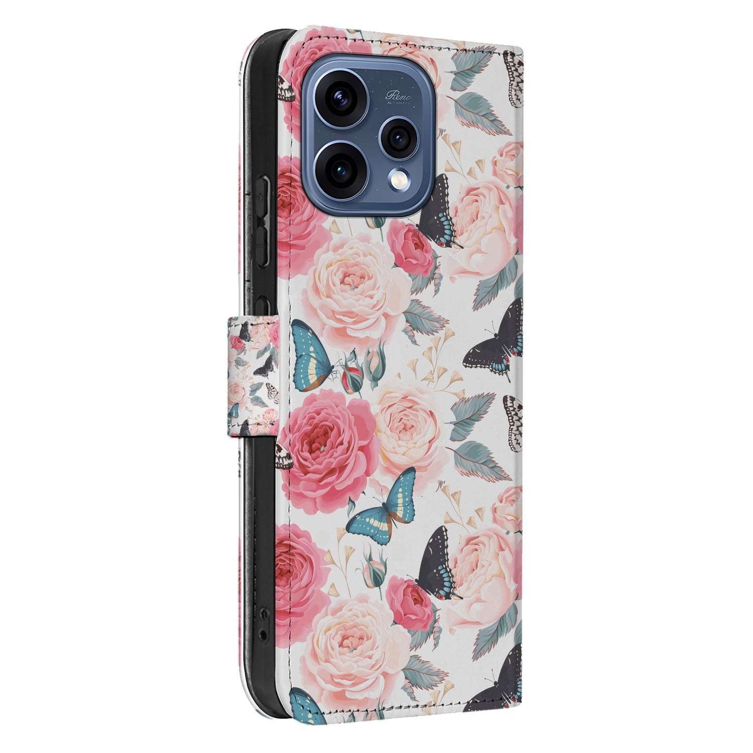 OPPO Reno15 wallet hoesje Butterfly Roses – hoesje half opengeklapt