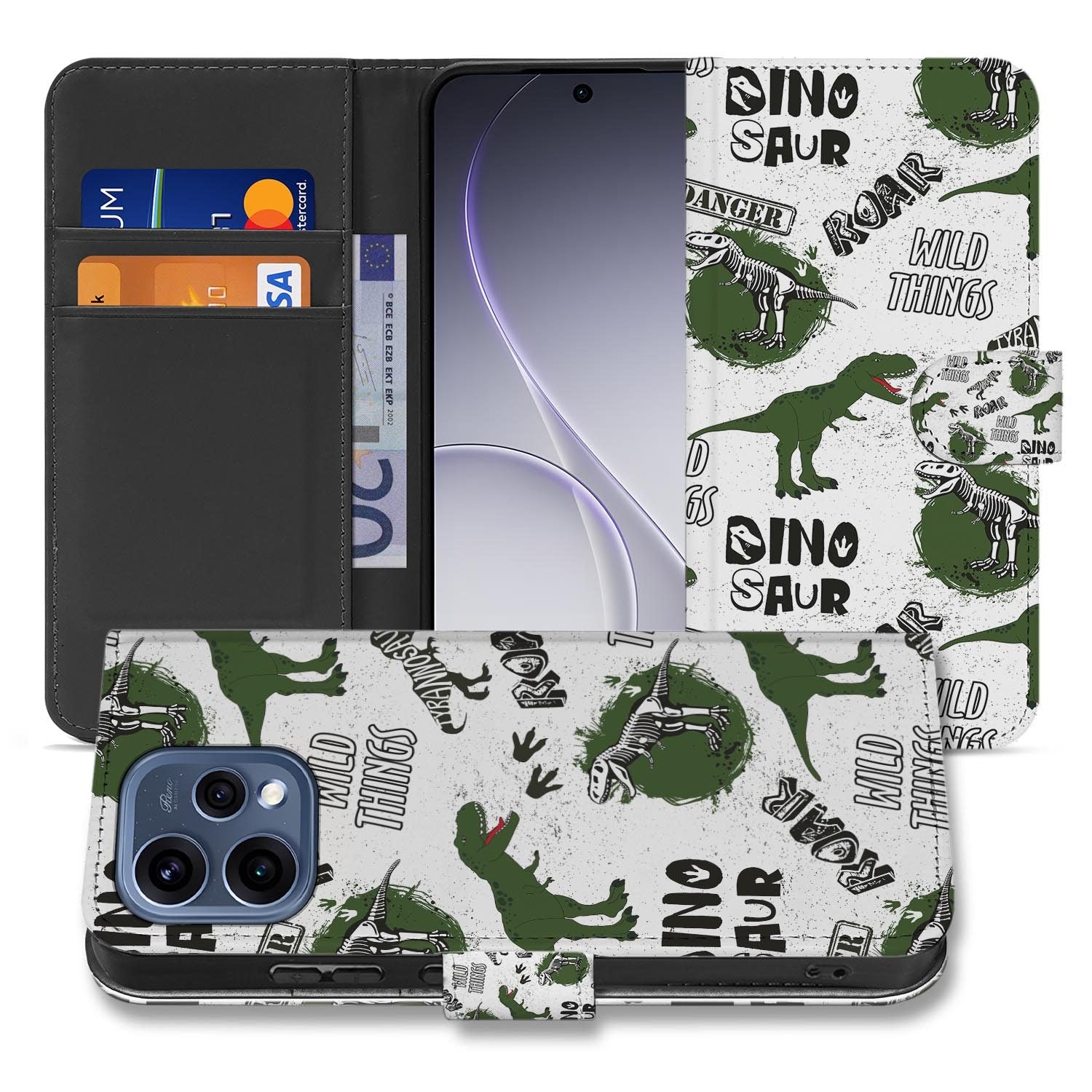 OPPO Reno15 book case hoesje Dinosaurus – hoesje half opengeklapt