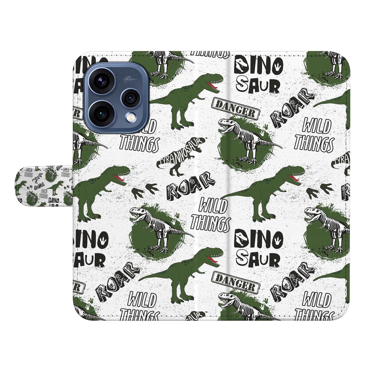OPPO Reno15 book case hoesje Dinosaurus – zijkant met magneetsluiting