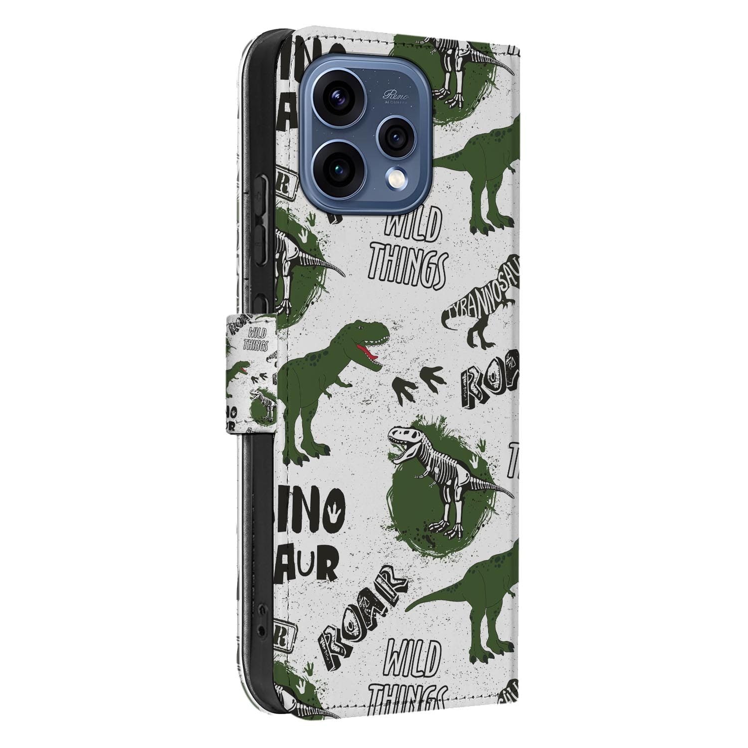 OPPO Reno15 book case hoesje Dinosaurus – achterkant met camera-uitsparing