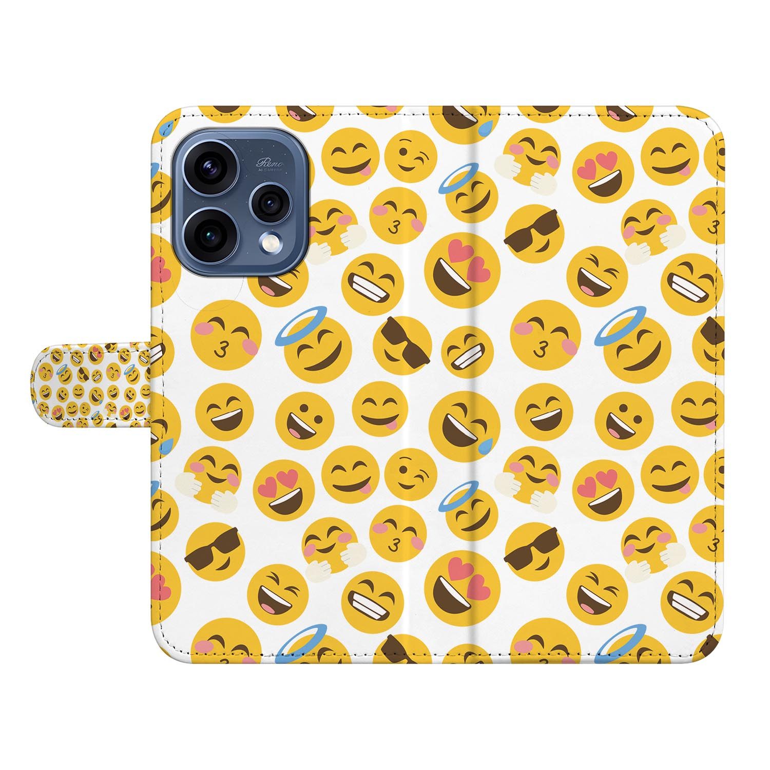 OPPO Reno15 wallet hoesje Emoji – close-up van het kunstleer