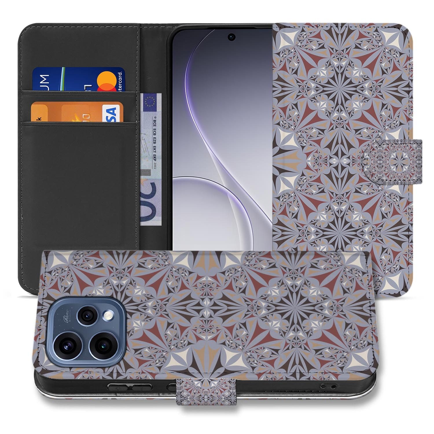 OPPO Reno15 portemonnee hoesje Bloementegels – achterkant met camera-uitsparing