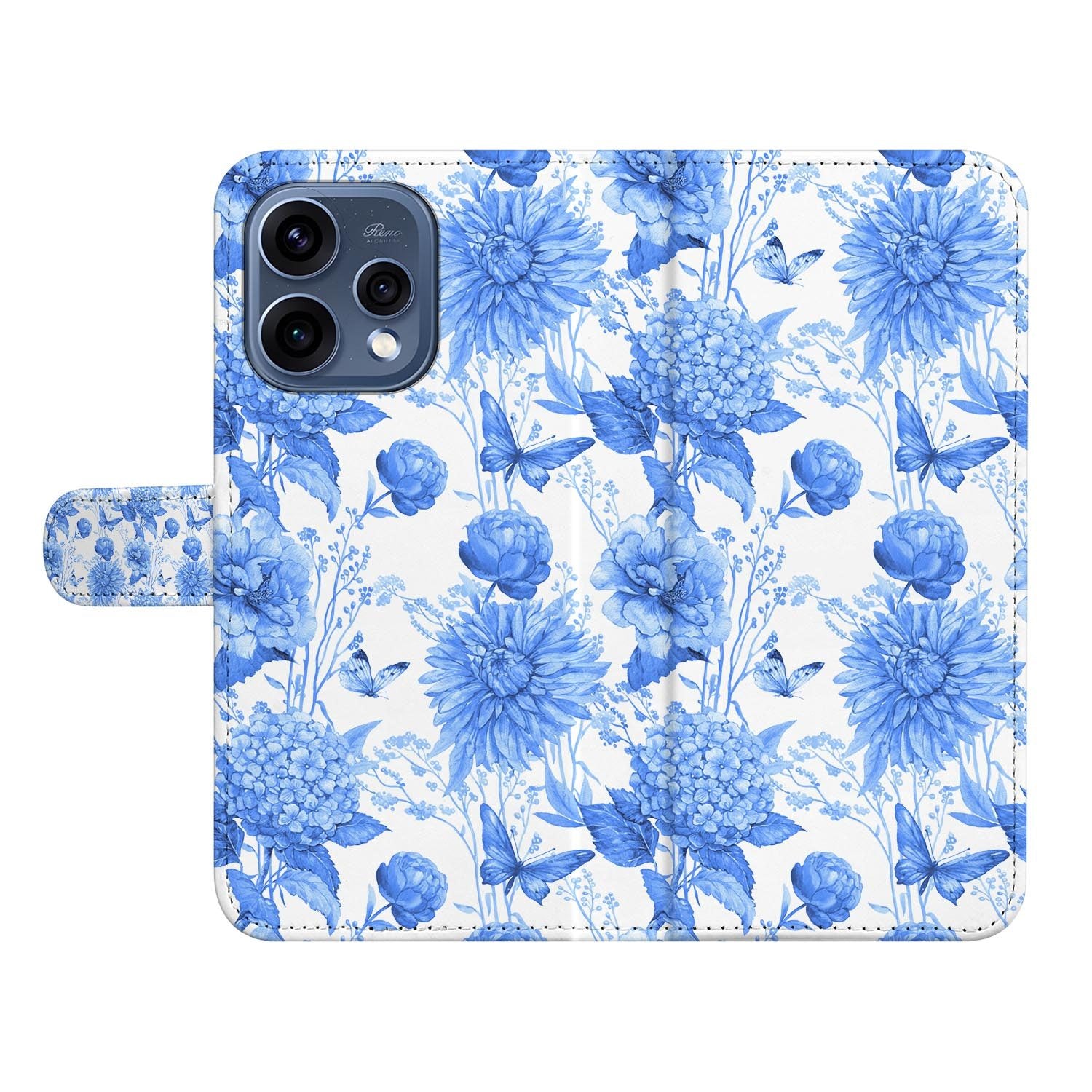 OPPO Reno15 wallet hoesje Blauwe Bloemen – hoesje in de hand