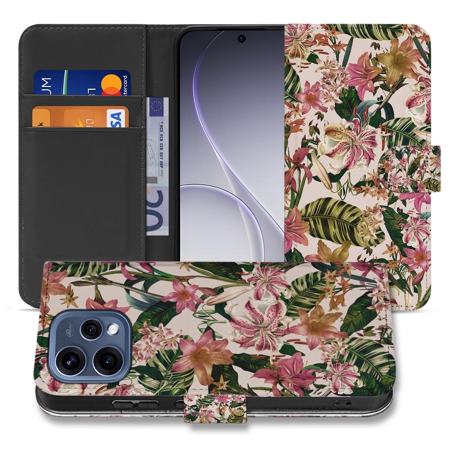 OPPO Reno15 boekhoesje Bloemen Paars Wit – hoesje in de hand