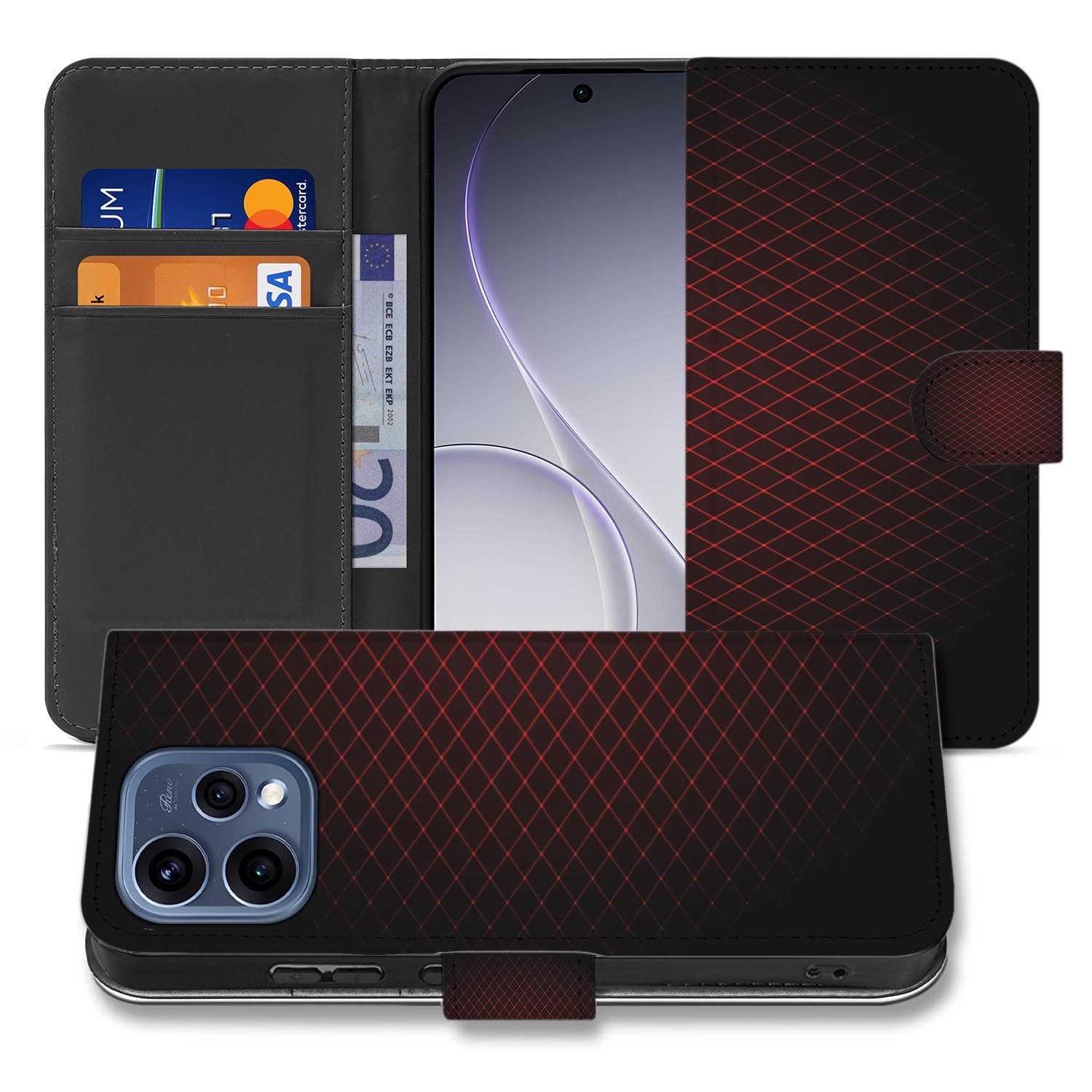 OPPO Reno15 wallet hoesje Geruit Rood – binnenzijde met TPU-houder