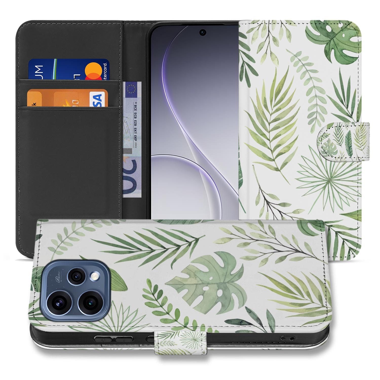 OPPO Reno15 portemonnee hoesje Bladeren – randafwerking en stiksel