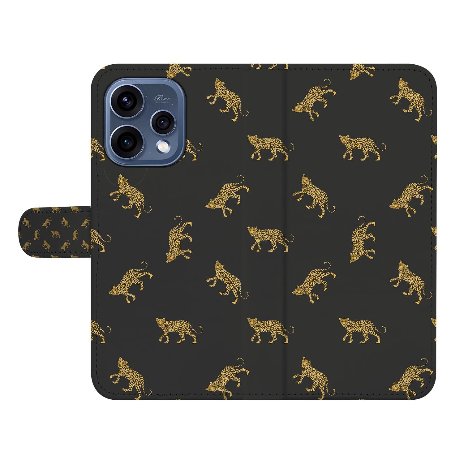 OPPO Reno15 portemonnee hoesje Luipaardprint Goud – zijkant met magneetsluiting