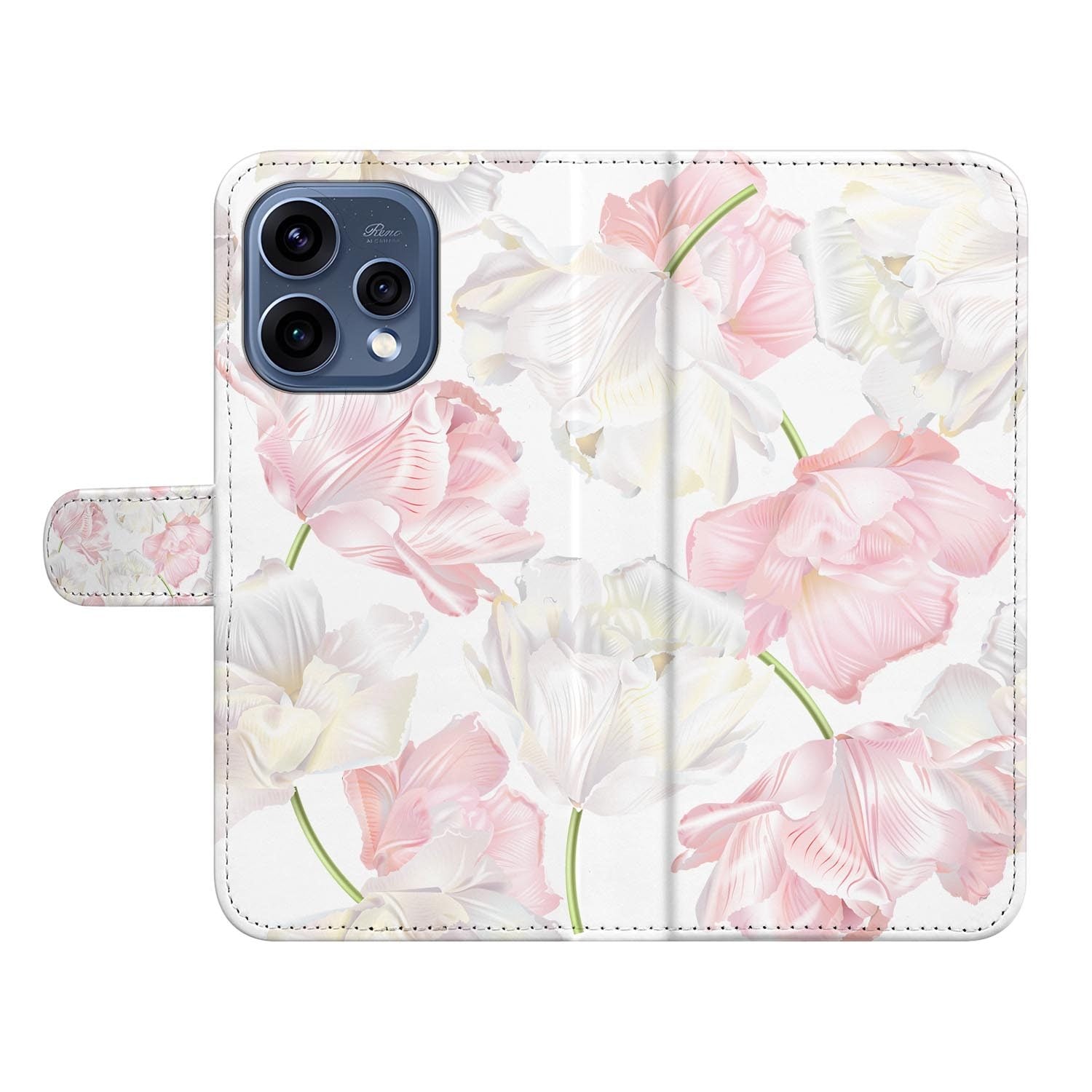 OPPO Reno15 boekhoesje Lovely Flowers – achterkant met camera-uitsparing