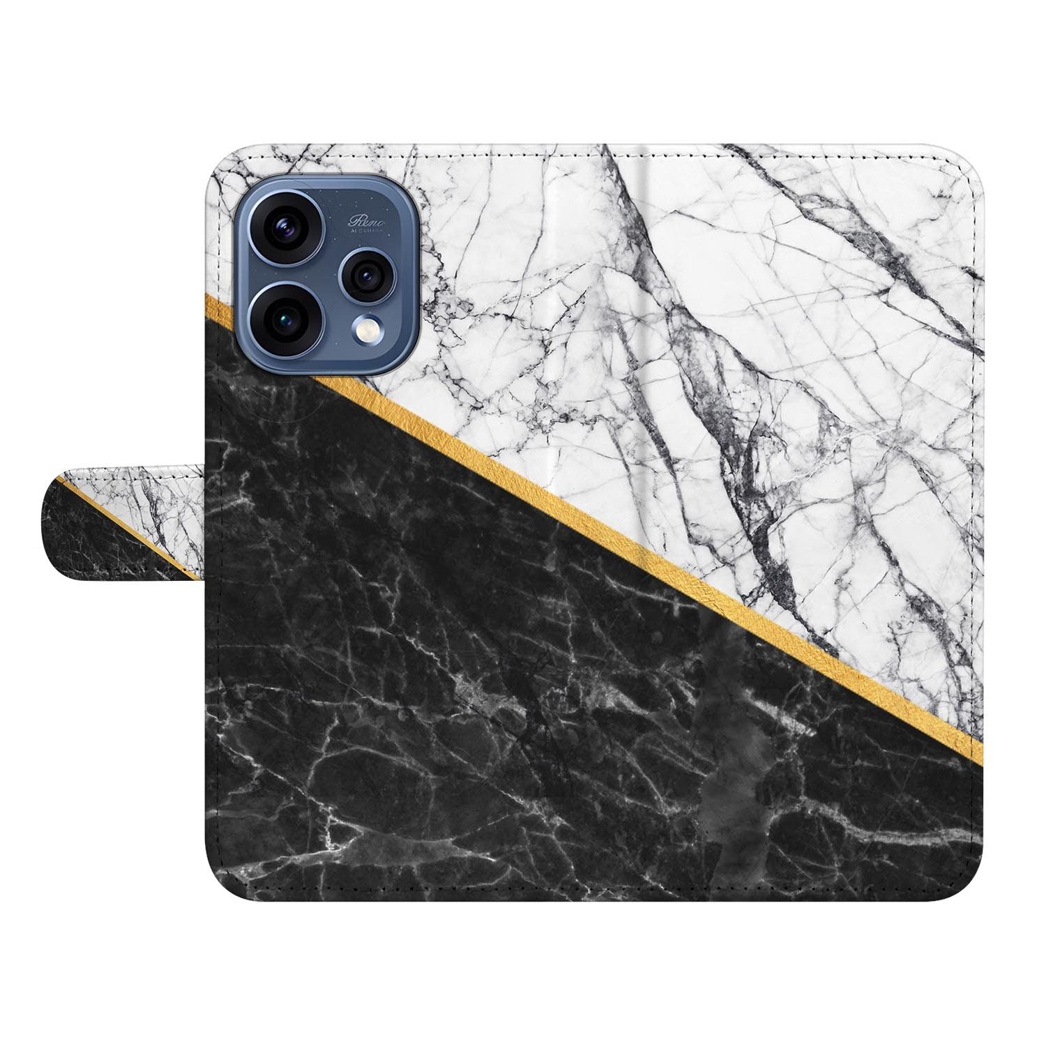 OPPO Reno15 wallet hoesje Marmer Wit Zwart – bovenaanzicht van de klep