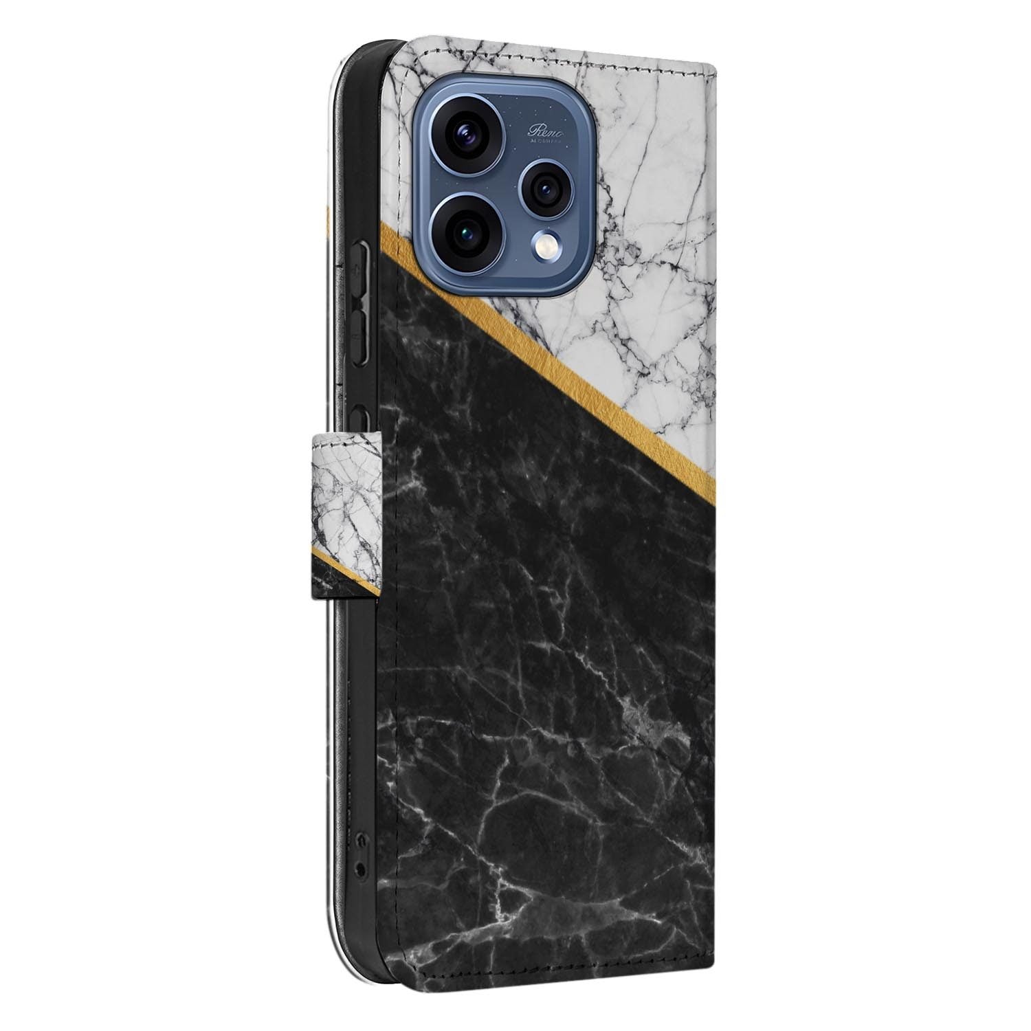 OPPO Reno15 wallet hoesje Marmer Wit Zwart – hoesje in de hand