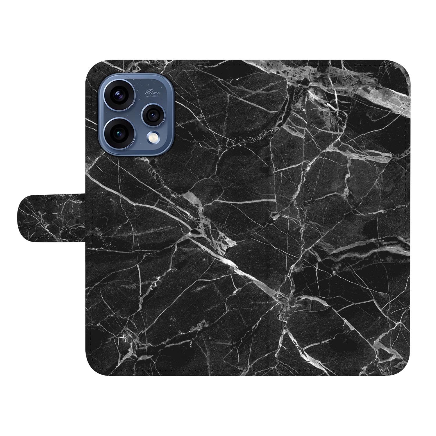 OPPO Reno15 book case hoesje Marmer Zwart – achterkant met camera-uitsparing