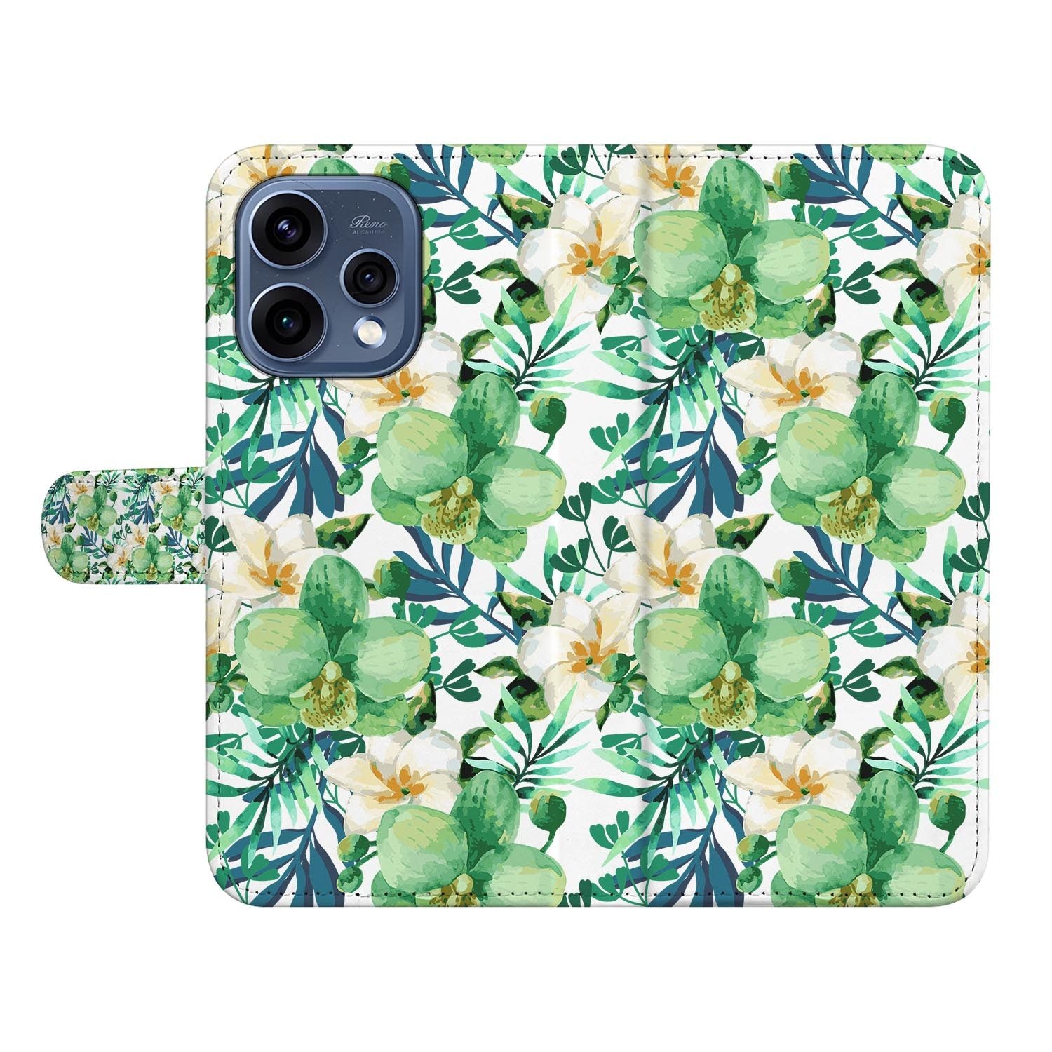 OPPO Reno15 portemonnee hoesje Orchidee Groen – hoesje half opengeklapt
