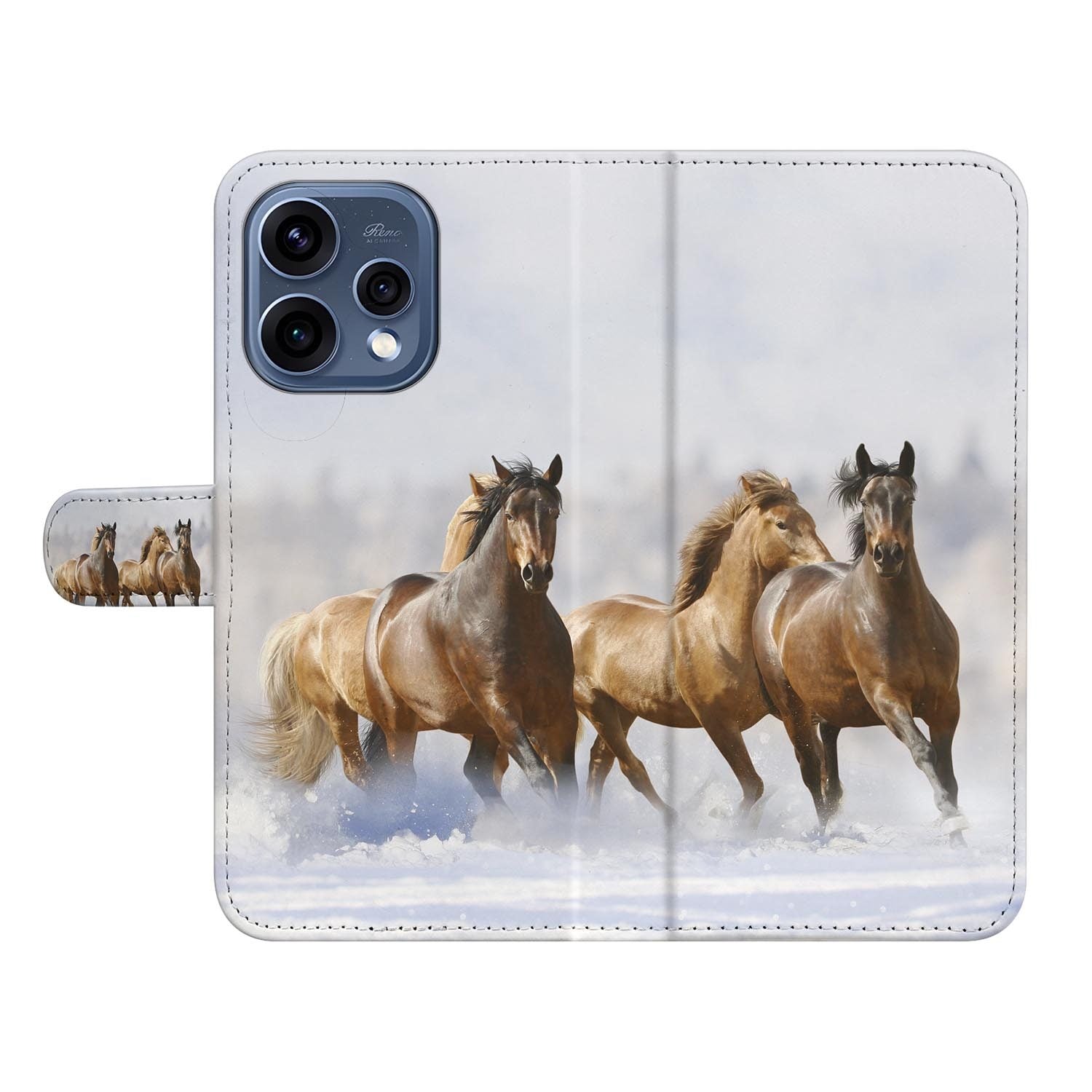 OPPO Reno15 hoesje met pasjeshouder Paarden – randafwerking en stiksel