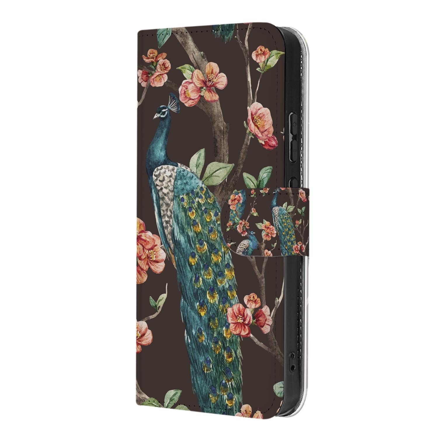 OPPO Reno15 wallet hoesje Pauw met Bloemen – hoesje half opengeklapt