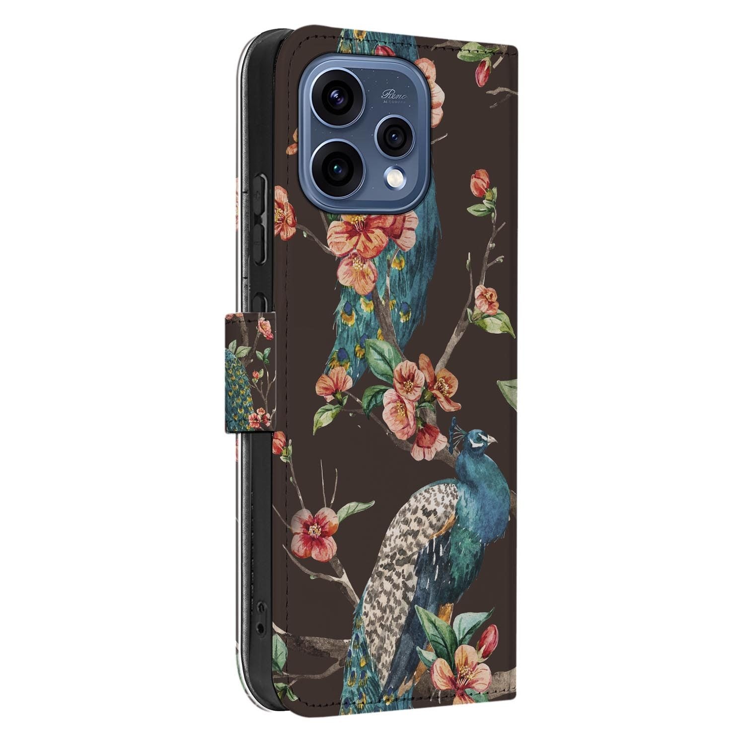 OPPO Reno15 wallet hoesje Pauw met Bloemen – print over de volledige klep