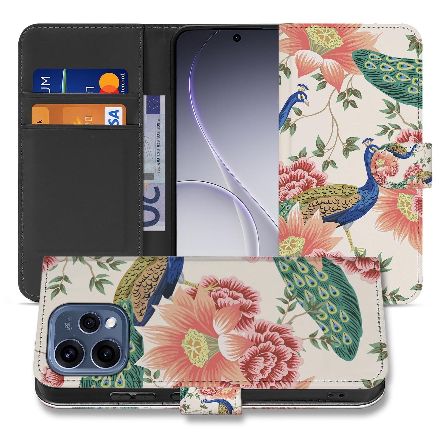 OPPO Reno15 bookcase hoesje Pink Peacock – hoesje in de hand