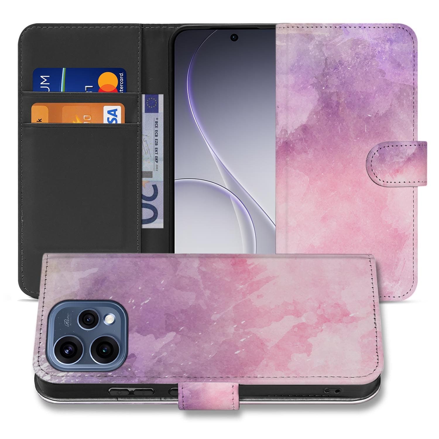 OPPO Reno15 bookcase hoesje Roze Paars Paint – binnenzijde met TPU-houder