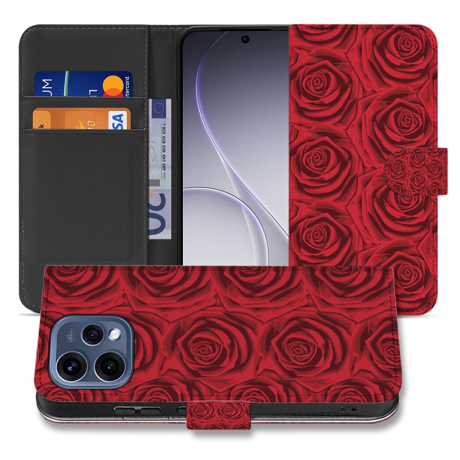 OPPO Reno15 wallet hoesje Red Roses – hoesje in de hand