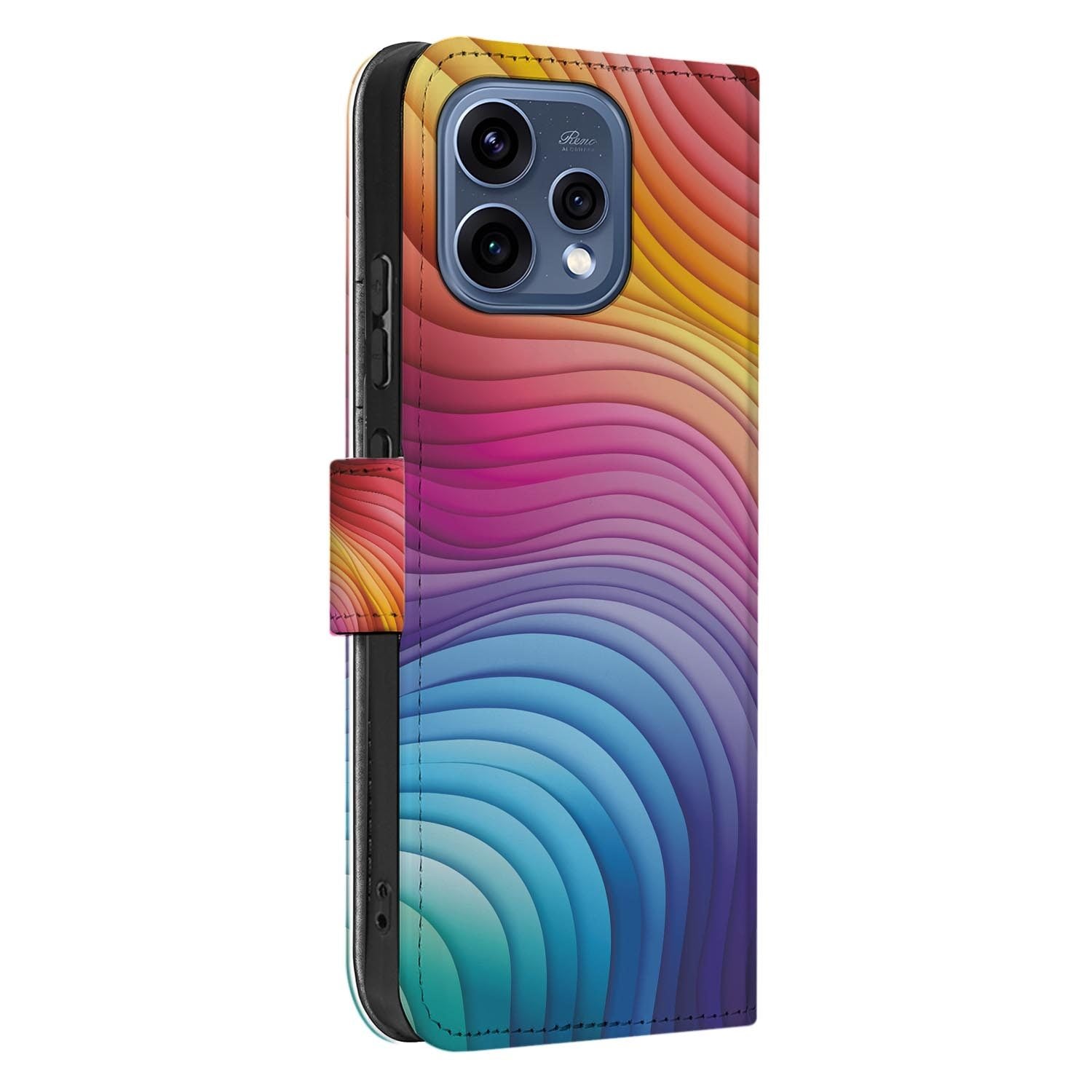 OPPO Reno15 portemonnee hoesje Regenboog – randafwerking en stiksel