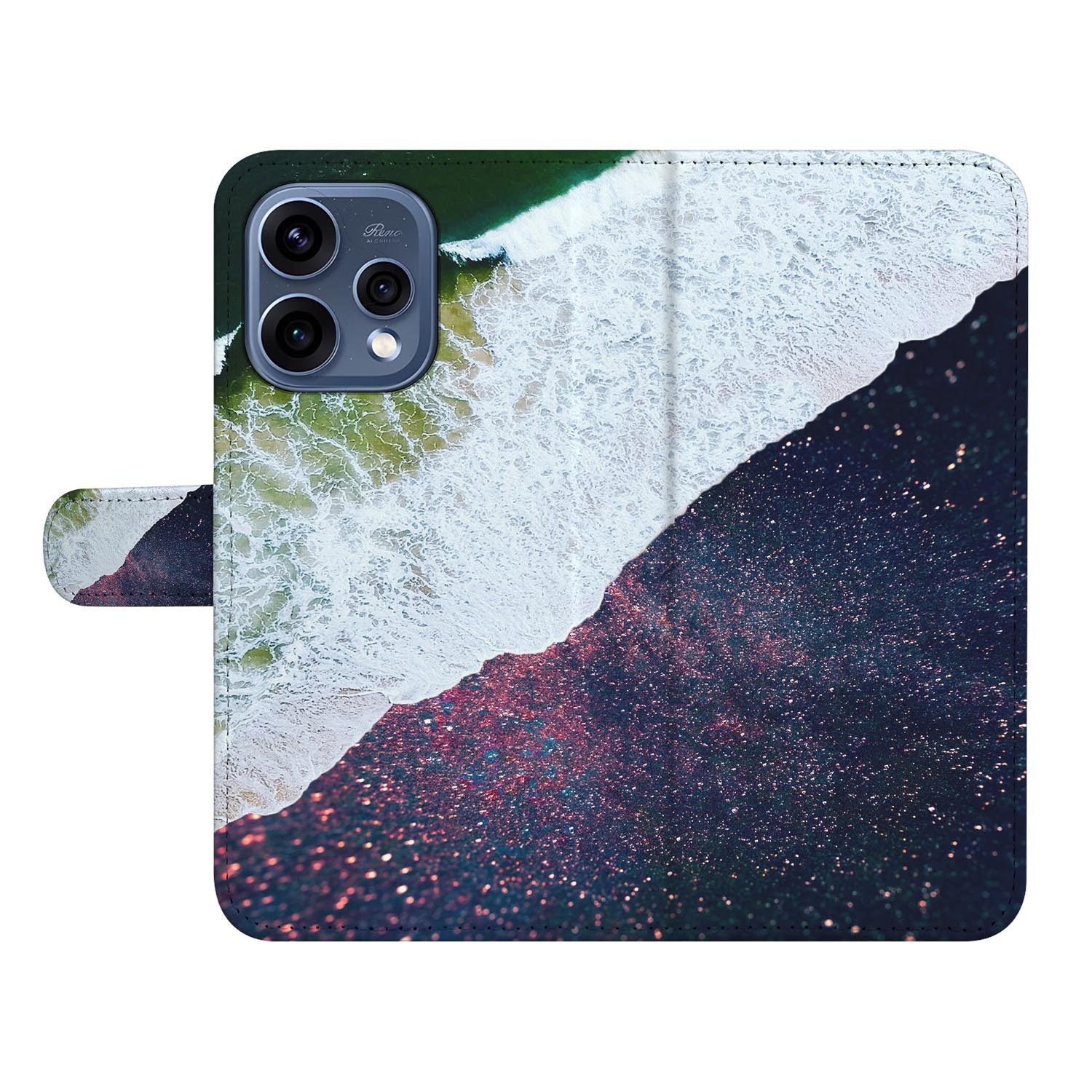 OPPO Reno15 portemonnee hoesje Sea in Space – close-up van het kunstleer