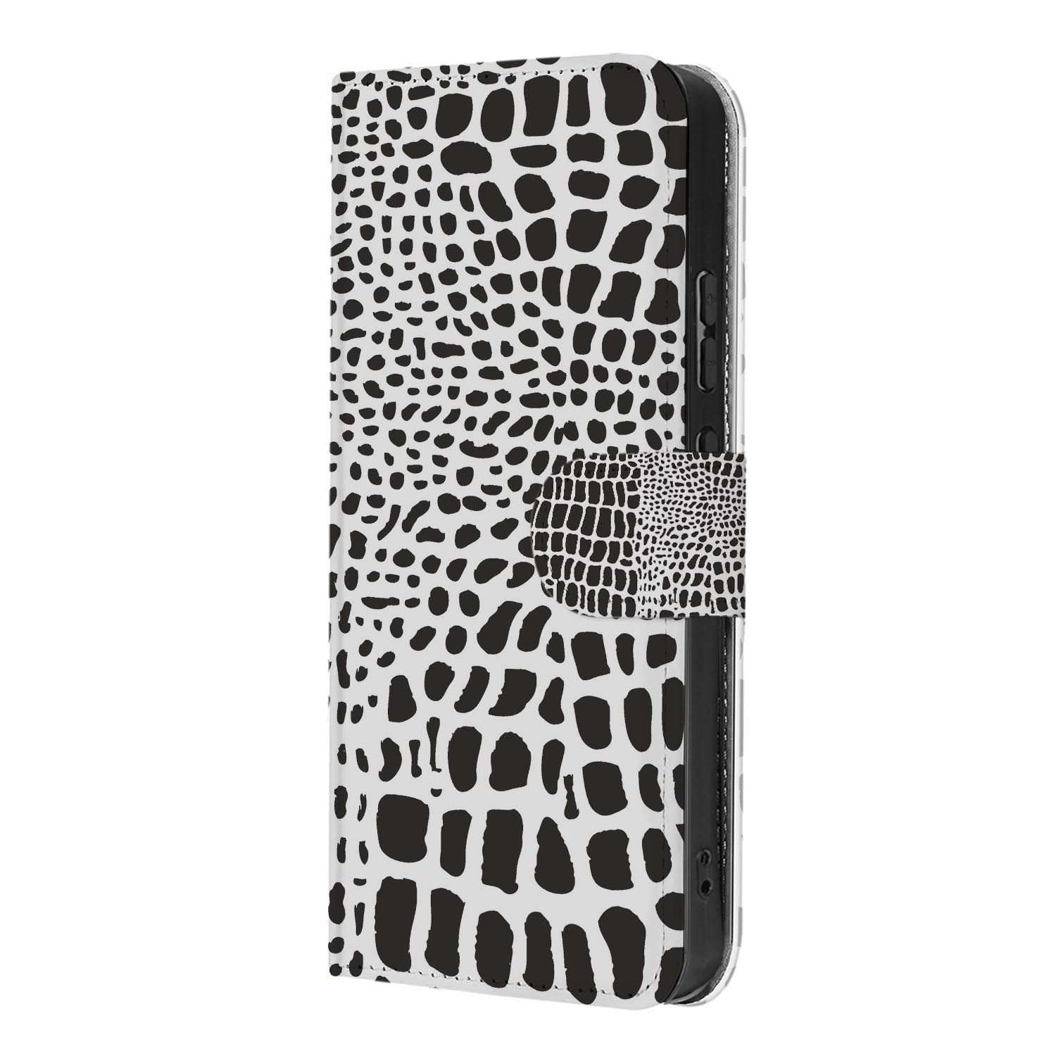 Boekhoesje OPPO Reno15 Slangenprint met zwart-witte slangenhuid en schubbenpatroon.