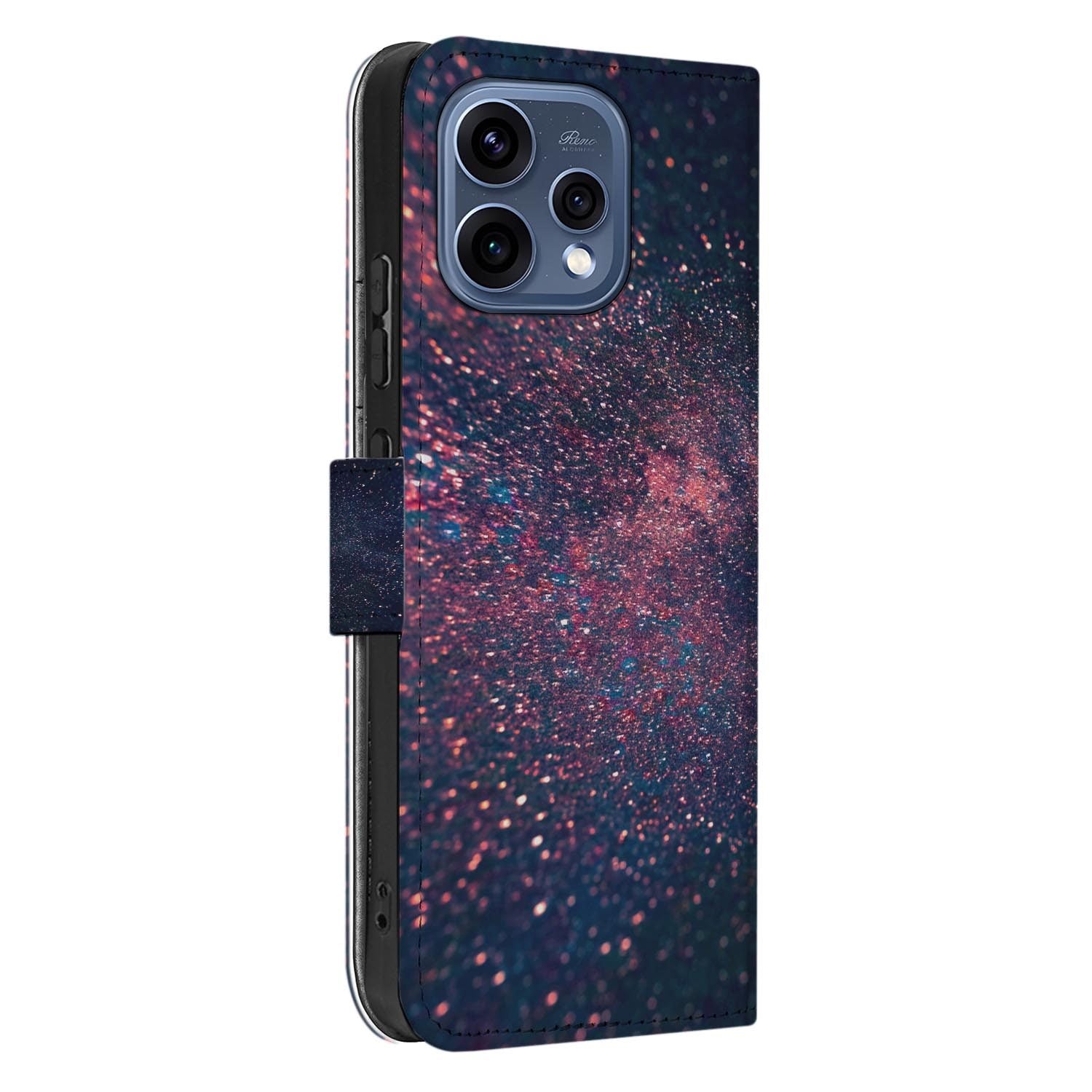 OPPO Reno15 Bookcase Hoesje Sterren met glinsterende sterren op een paarsblauwe achtergrond.