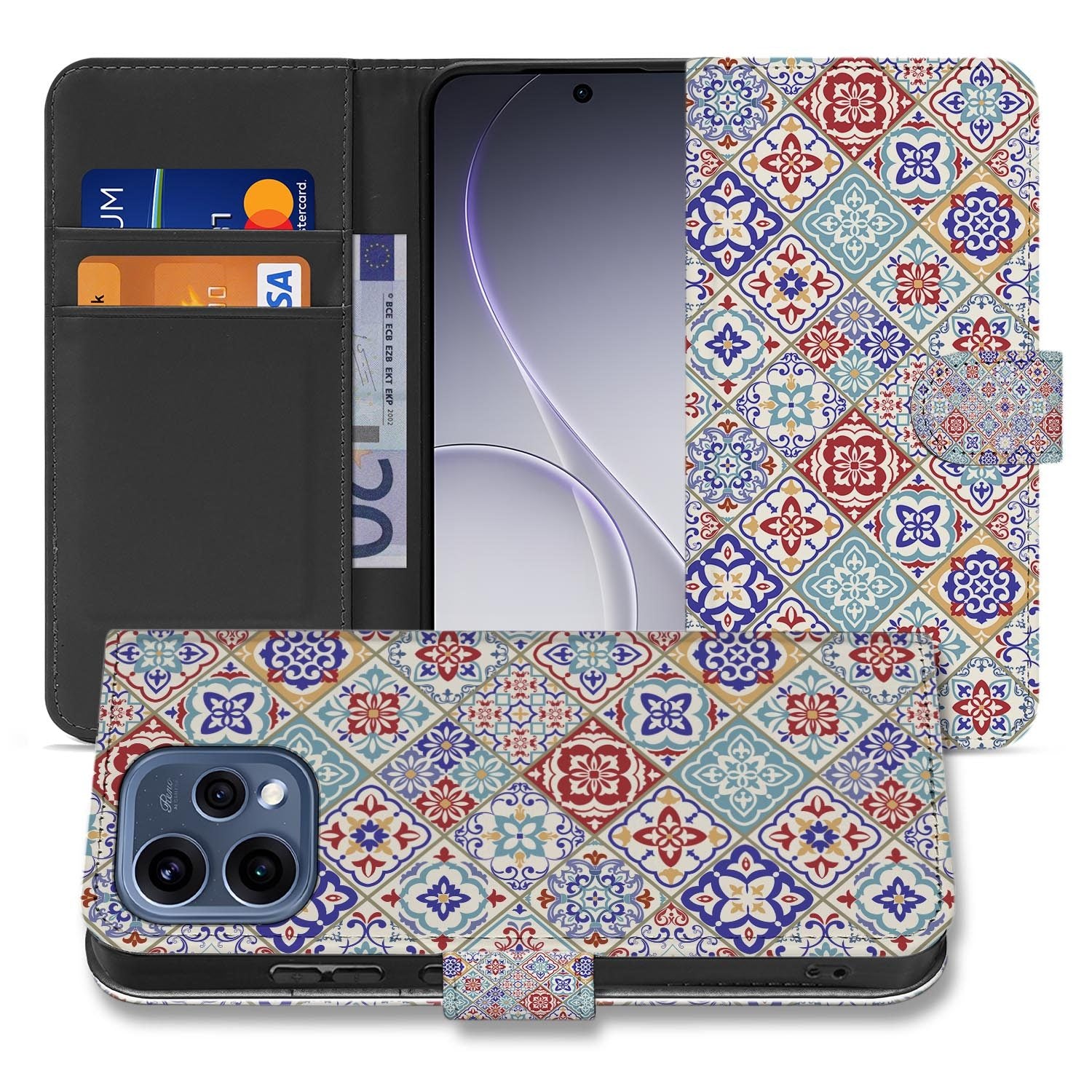 OPPO Reno15 Book Case Hoesje Tegelpatroon met kleurrijke tegels in een strak design.