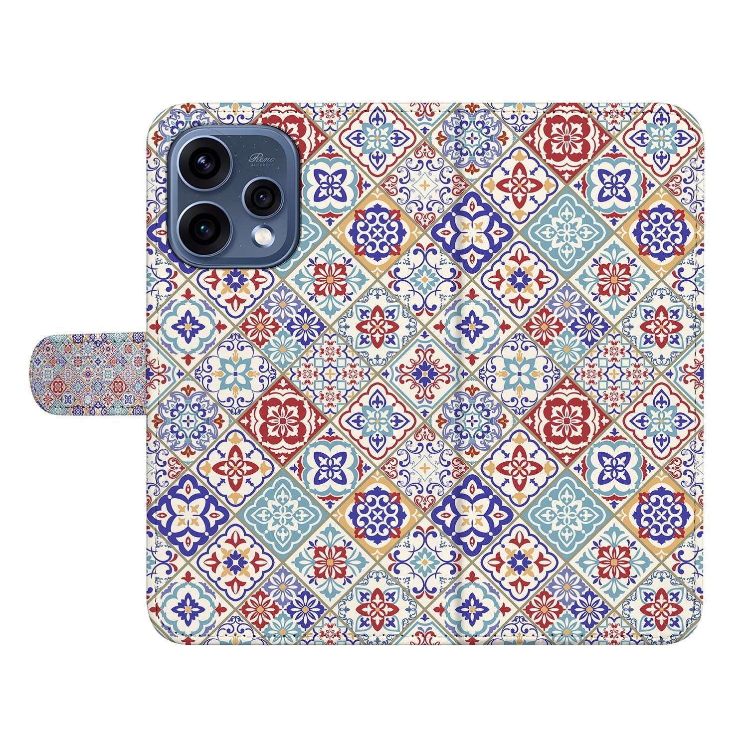OPPO Reno15 Book Case Hoesje Tegelpatroon met kleurrijke tegels op kunstleer