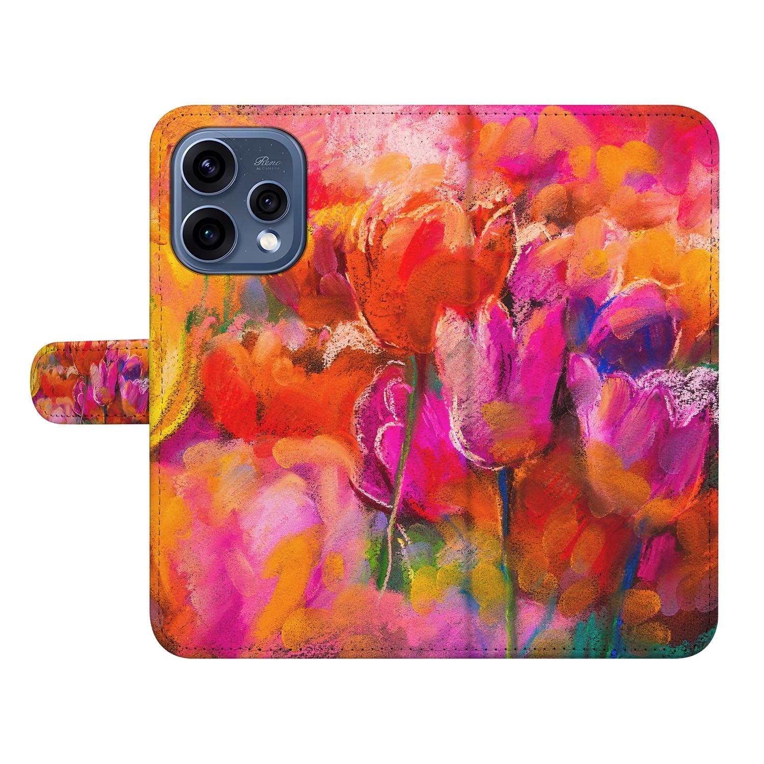 OPPO Reno15 Wallet Hoesje Tulips met kleurrijk tulpenontwerp in aquarelstijl.
