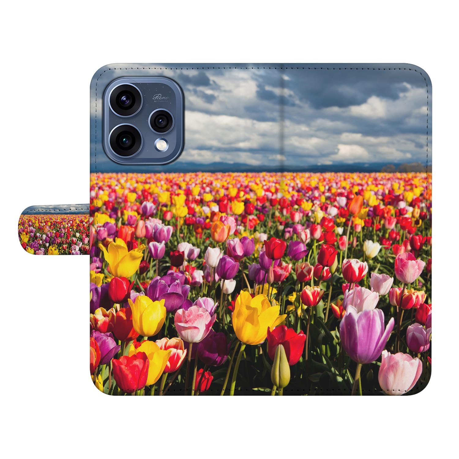 OPPO Reno15 Portemonnee Hoesje Tulpen met kleurrijke tulpen op een rij in een helder ontwerp.