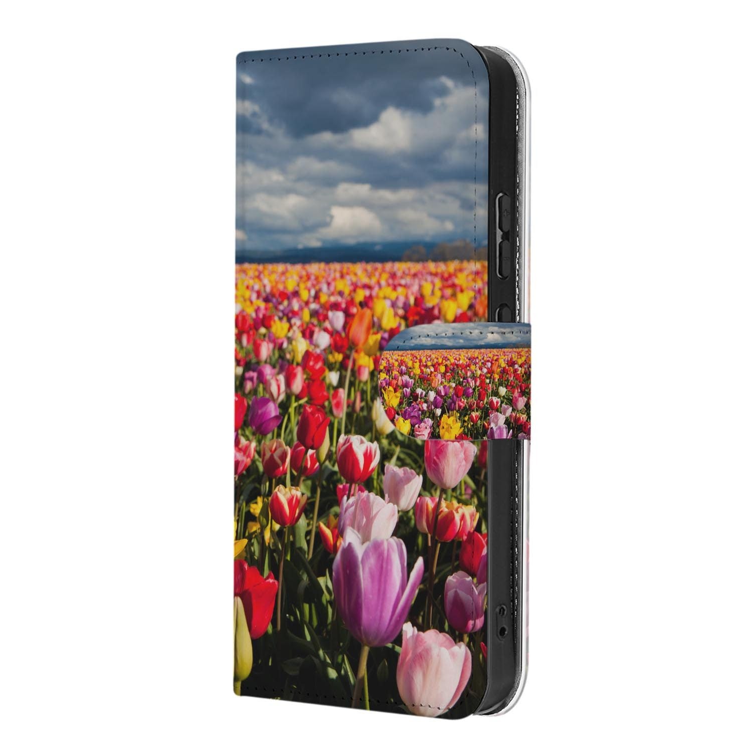 OPPO Reno15 Portemonnee Hoesje Tulpen met kleurrijke tulpen in een bloemenveld.