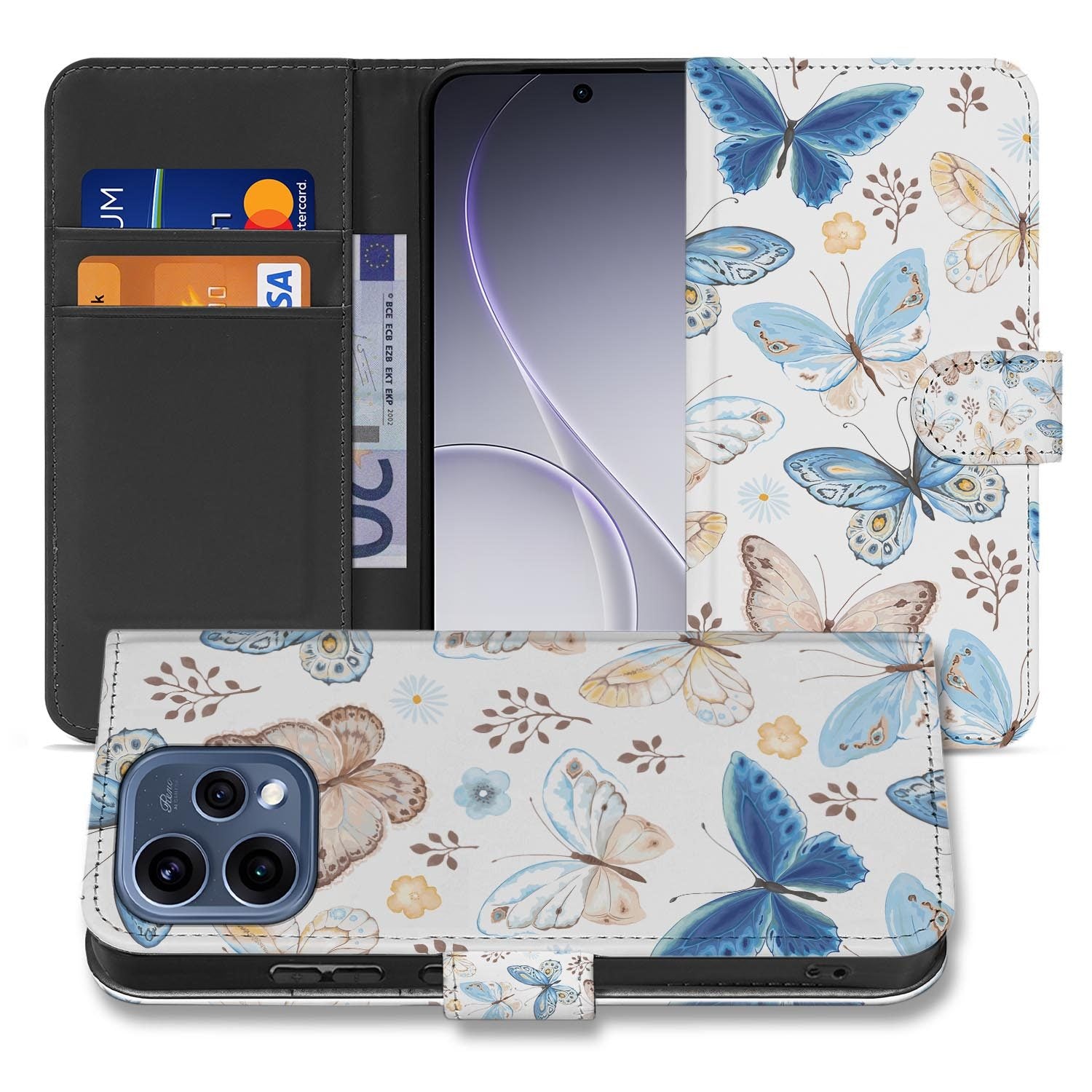 OPPO Reno15 wallet hoesje Vlinder – gesloten vooraanzicht