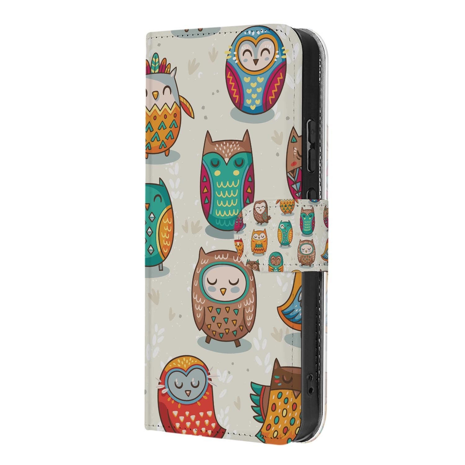 OPPO Reno15 book case hoesje Vrolijke Uilen – hoesje half opengeklapt