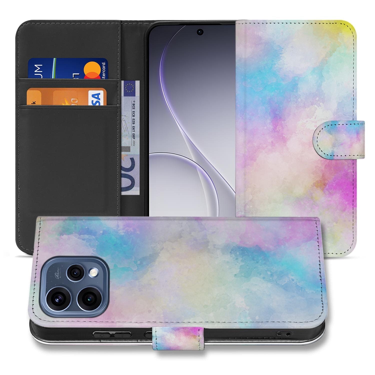 OPPO Reno15 wallet hoesje Watercolor Light – binnenzijde met TPU-houder