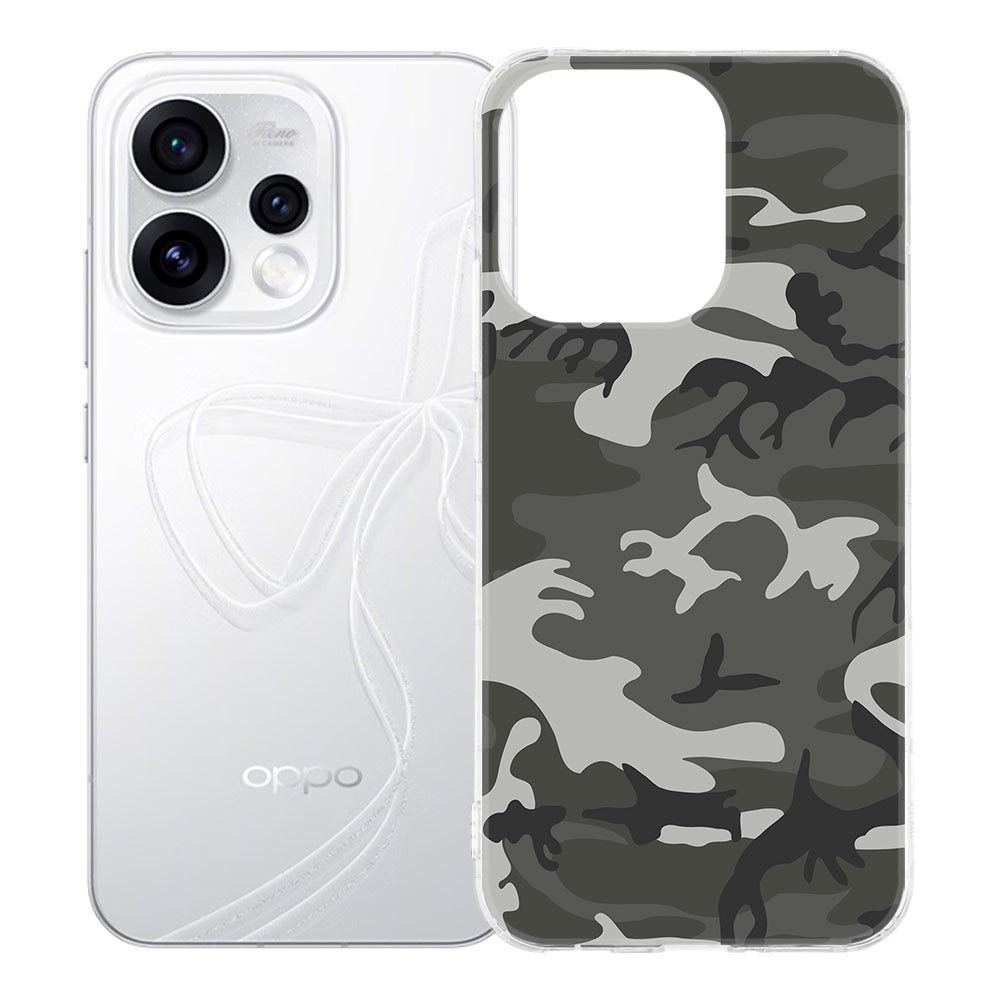 Achterkant van het Army Light siliconen hoesje voor OPPO Reno15 met camouflageprint in grijs en groen