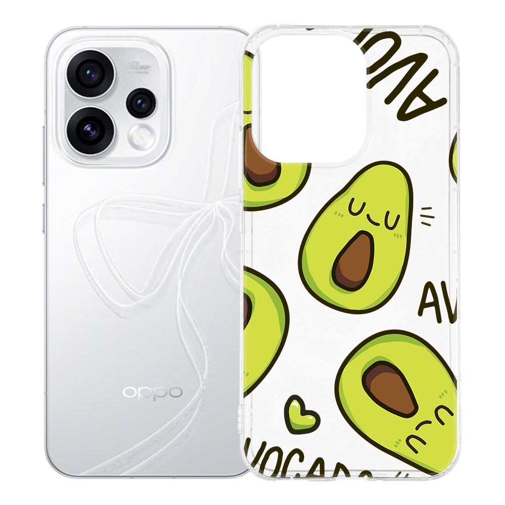 Achterkant van het OPPO Reno15 hoesje Avocado Singing met zingende avocado in groen en wit