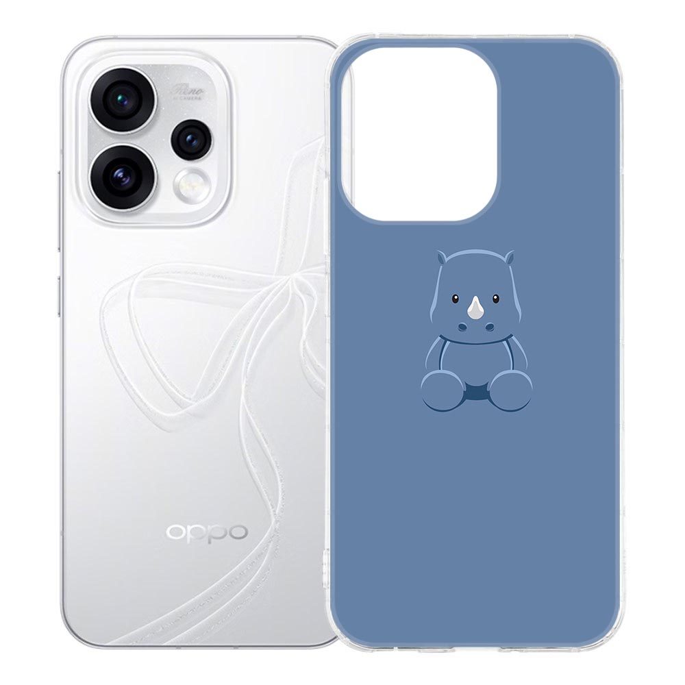 Achterzijde van het TPU hoesje Baby Rhino voor OPPO Reno15 met blauwe neushoorn-illustratie