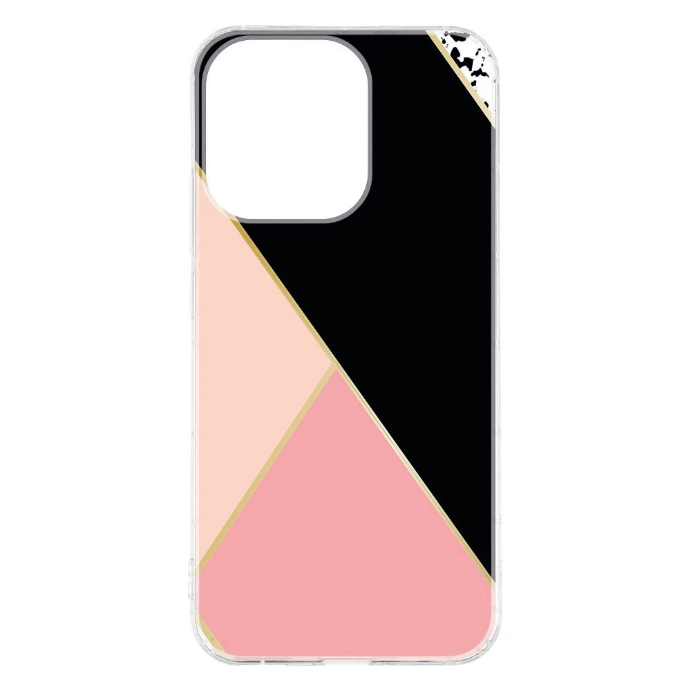 Black Pink Shapes hoesje geplaatst om een OPPO Reno15, schuin vooraanzicht