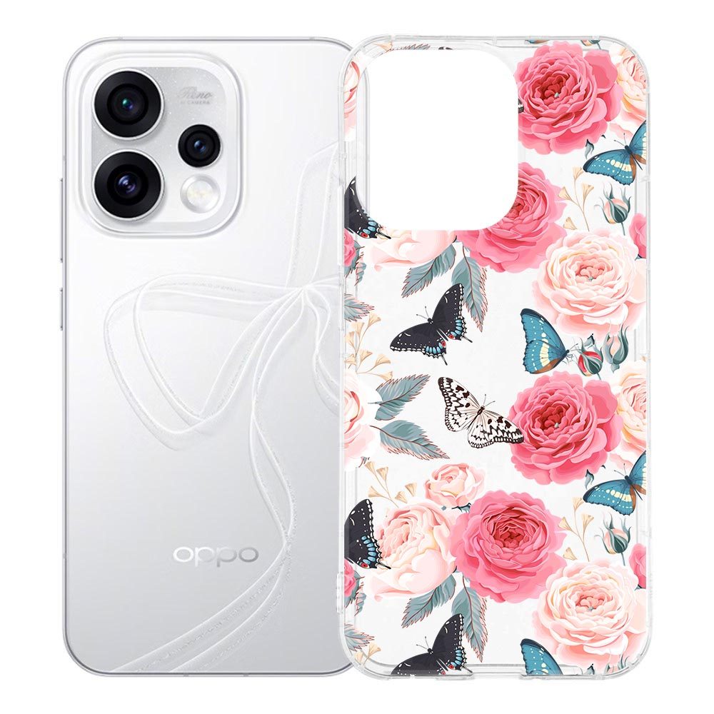 Roze Butterfly Roses print op de achterzijde van een OPPO Reno15 siliconen hoesje