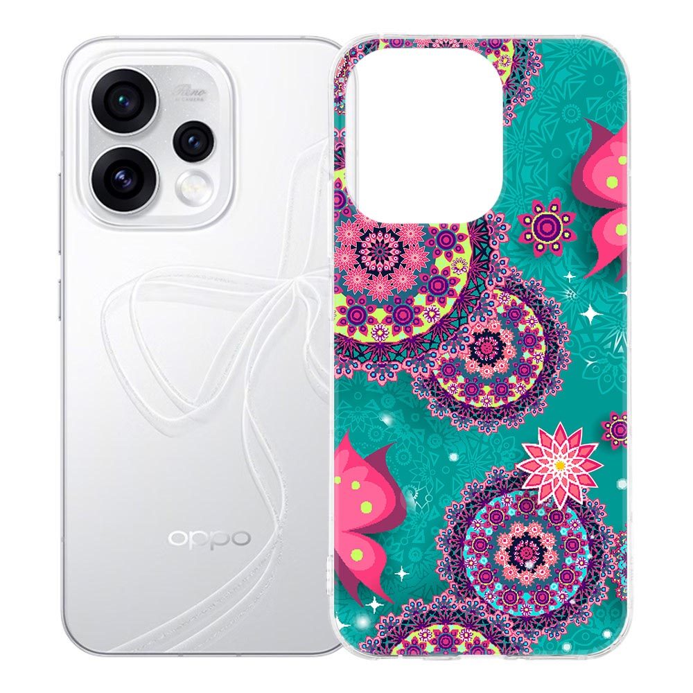 OPPO Reno15 telefoonhoesje Cirkels en Vlinders in groen en roze, printzijde