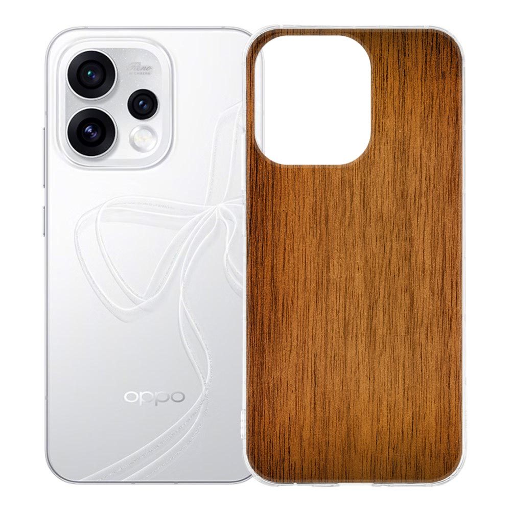 Donker Hout TPU hoesje voor OPPO Reno15 met bruine houtnerfprint op de achterzijde
