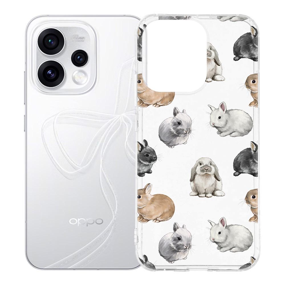 Telefoonhoesje Konijntjes voor OPPO Reno15 met bruine en grijze konijntjes op lichte basis