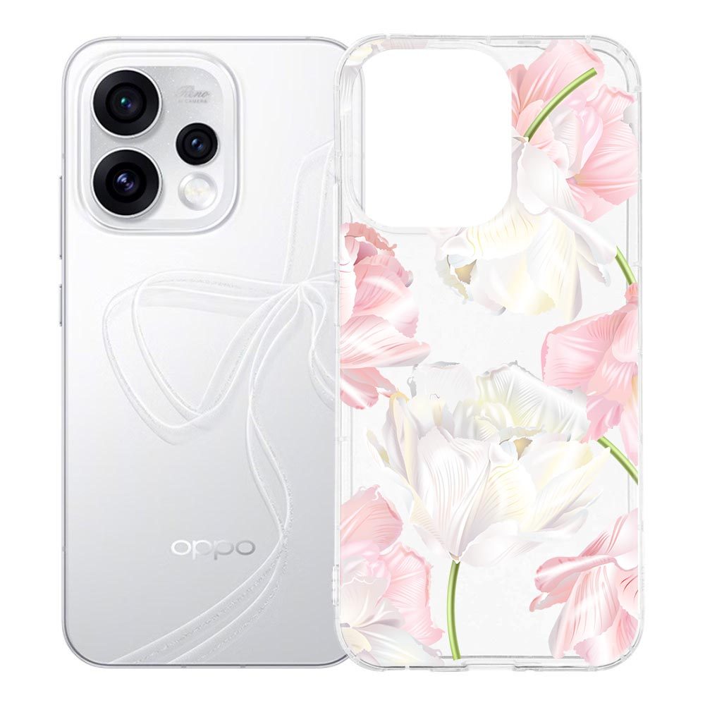 Siliconen hoesje Lovely Flowers voor OPPO Reno15 met wit-roze bloemenprint