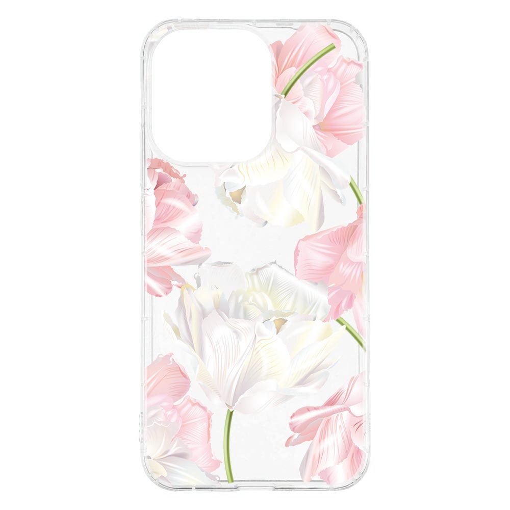 OPPO Reno15 gestoken in het Lovely Flowers siliconen hoesje, detail van de bloemen