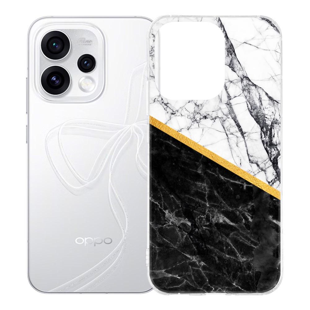 Marble White Black hoesje voor OPPO Reno15 met wit-zwart marmerpatroon en goudaccent