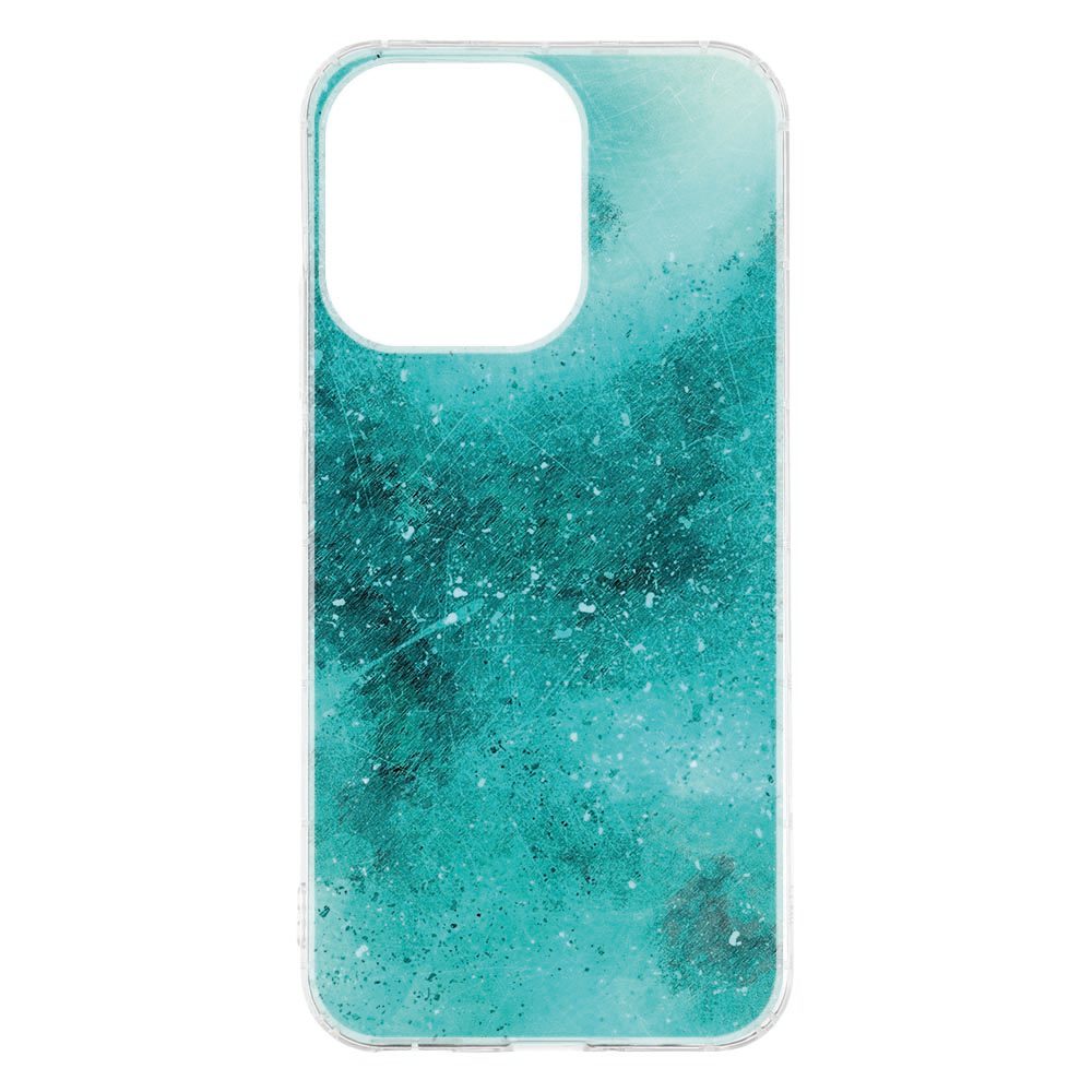 OPPO Reno15 voorzien van het Painting Blue hoesje, detail van de print