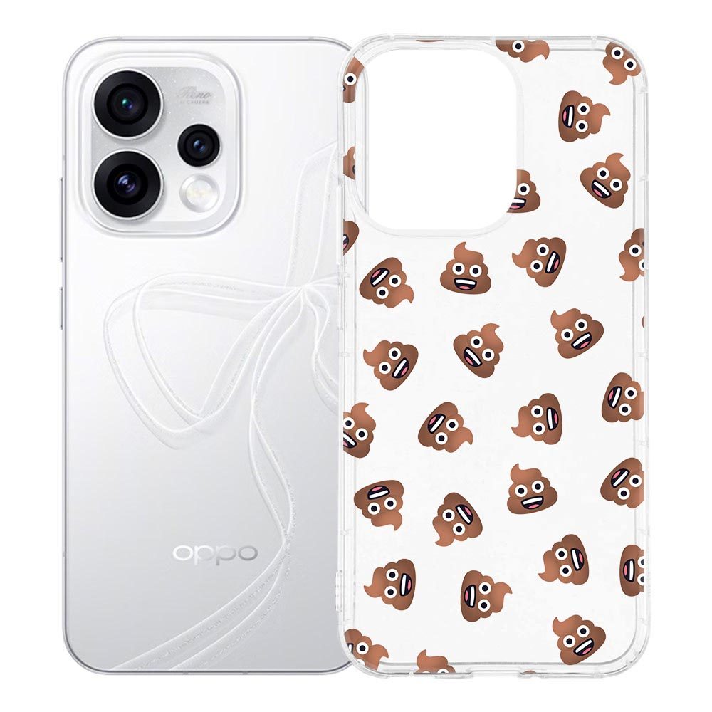 OPPO Reno15 hoesje bezaaid met poep emojis op transparante ondergrond