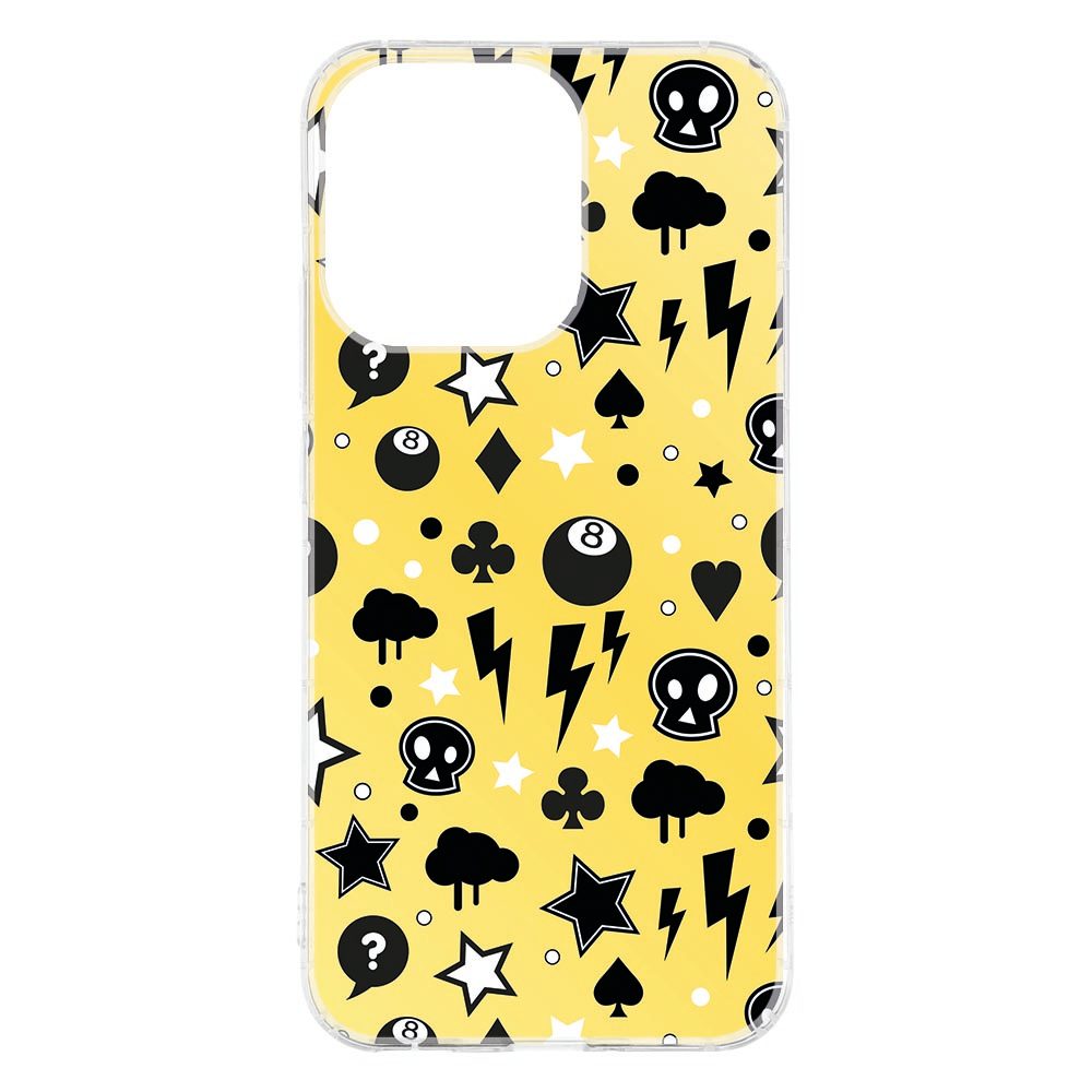 Punk Yellow hoesje op een OPPO Reno15, toestel schuin liggend op de zijkant