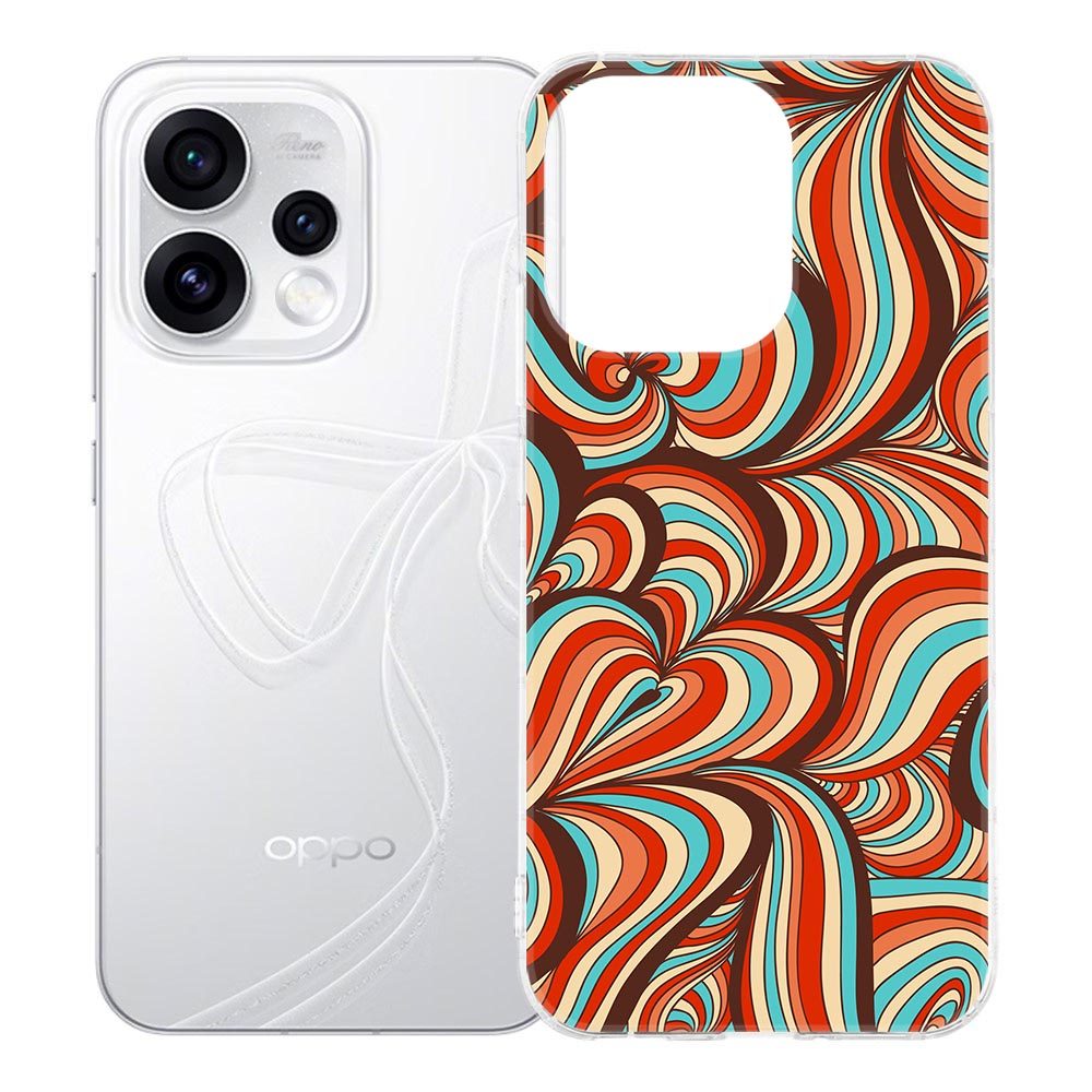 Retro siliconen hoesje voor OPPO Reno15 met kleurrijk golvend patroon in seventies stijl