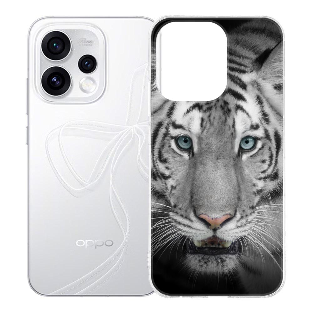 Tijger TPU hoesje voor OPPO Reno15 met zwarte tijgerstrepen op grijze achtergrond
